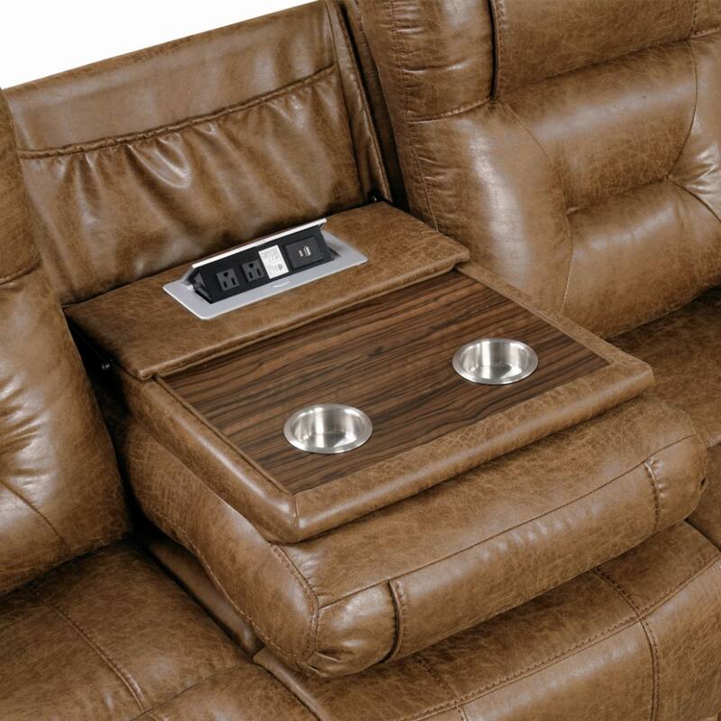 Leatherette Upholstered Sofa with Manual Reclining in Brown