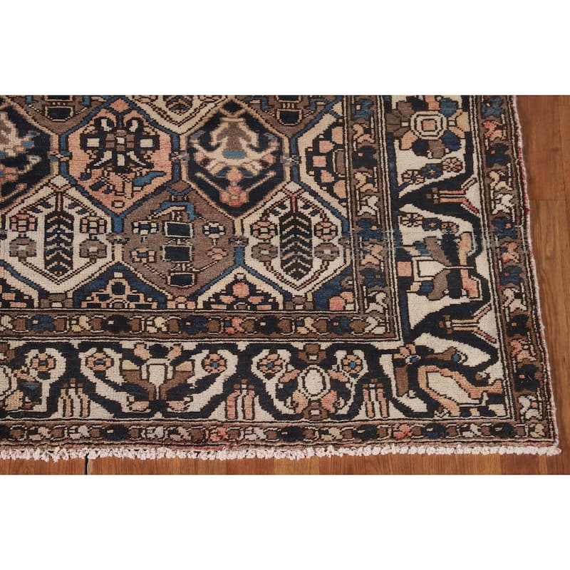 Garden Design Brown Bakhtiari Persian Vintage Rug Handmade Wool Carpet - 6'7"x 9'7"