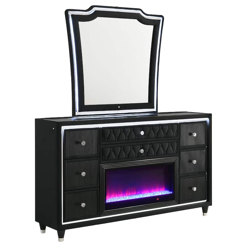 Lorient 8-drawer LED Flame Box Dresser and Mirror Black - Dresser Mirror