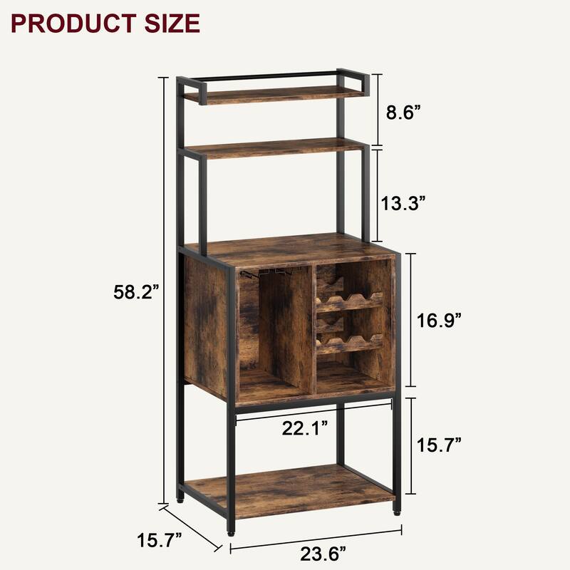 Bakers Rack for Kitchen, Kitchen Microwave Stand with Wine Rack and Glass Holder