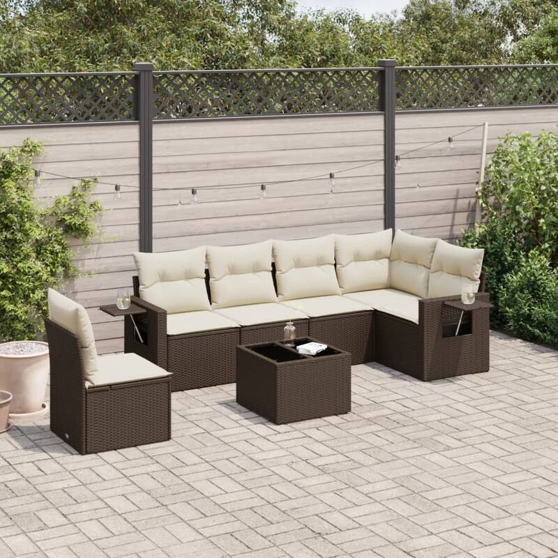 vidaXL Patio Sofa Set with Cushions Outdoor Conversation Furniture Poly Rattan