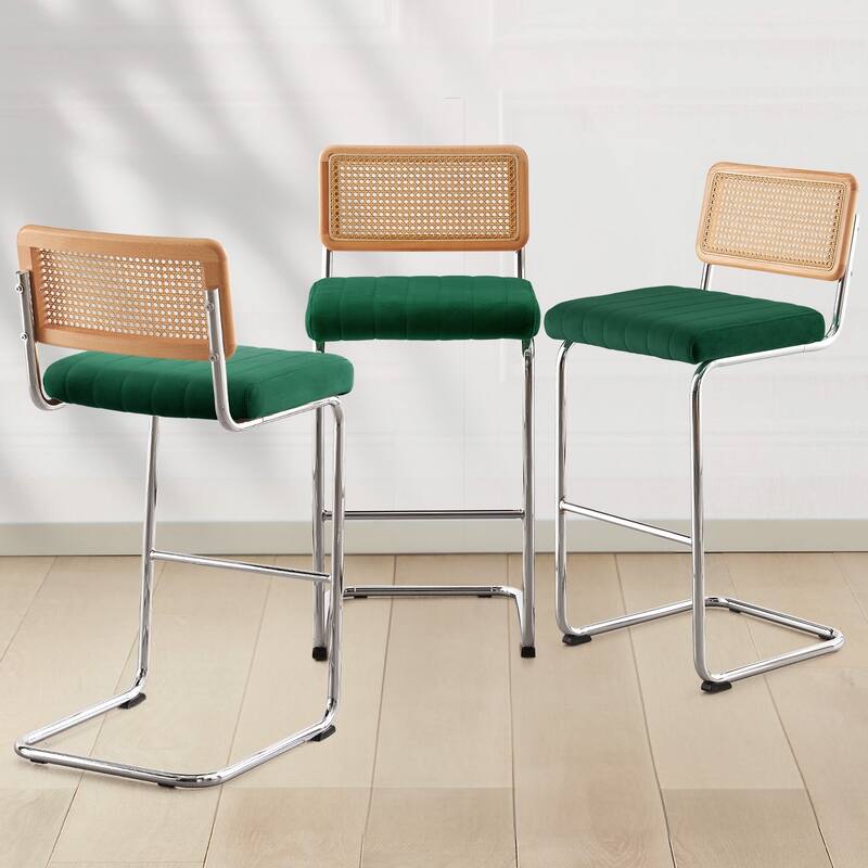 Velvet Upholstered Rattan Counter/Bar Stools, Set of 2/3