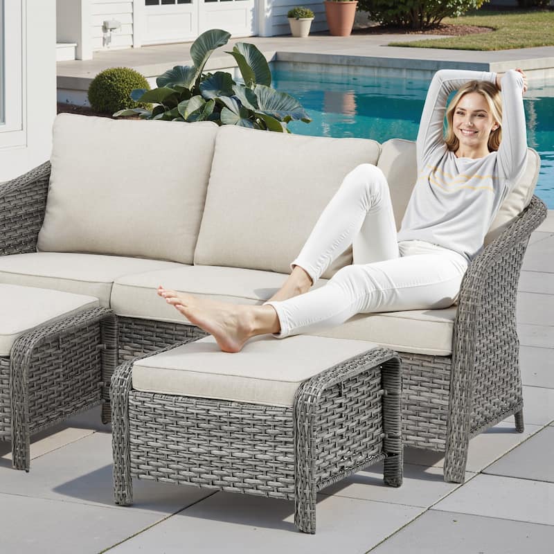 Pocassy Outdoor Patio Furniture Wicker Sofa Chair Set