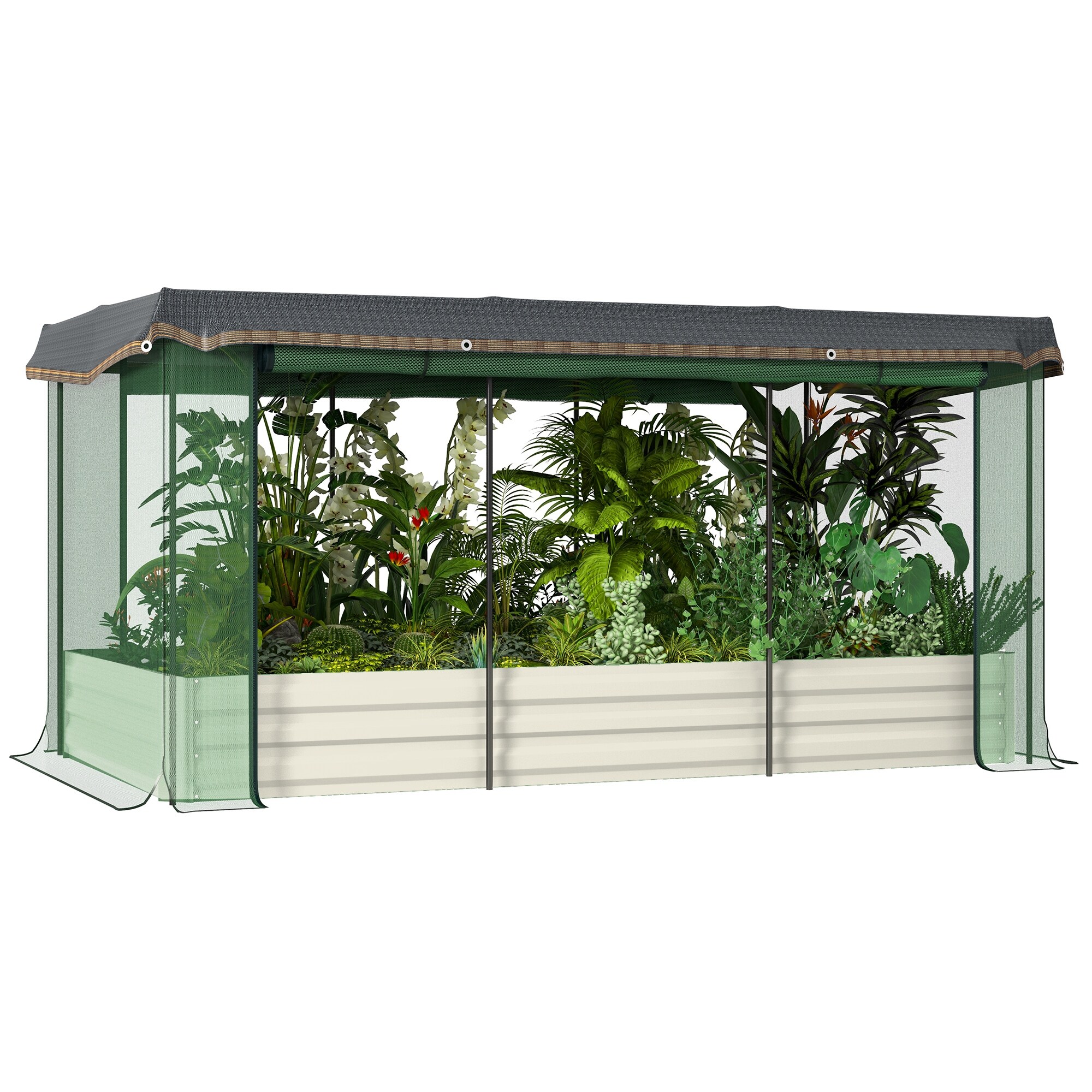 Outsunny Galvanized Raised Garden Bed with Crop Cage Plant - Picture 13 of 15