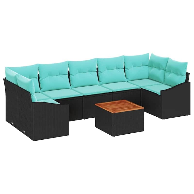 vidaXL 8 Garden Sofa Set with Cushions Black/Grey Poly Rattan - 113.8 x 48.6 x 27.2