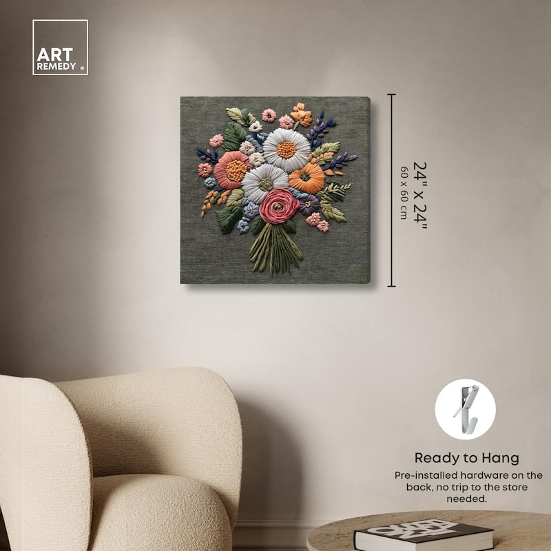 Stitched Bloom Bouquet II Canvas by Art Remedy, Gallery Wrapped