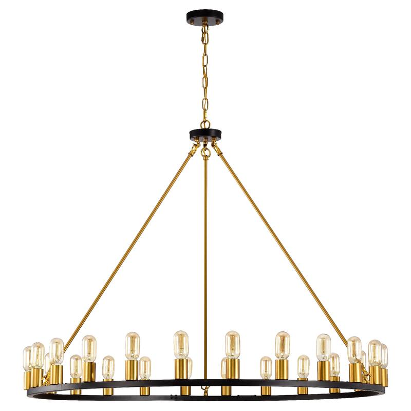 Matte Black and Gold 48-inch Wagon Wheel 24-light Chandelier