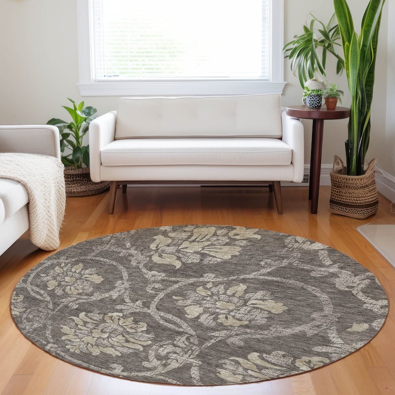 Premium Washable Super Soft Persian Floral Mayfield Rug - Brown - 8' x 8' - Round