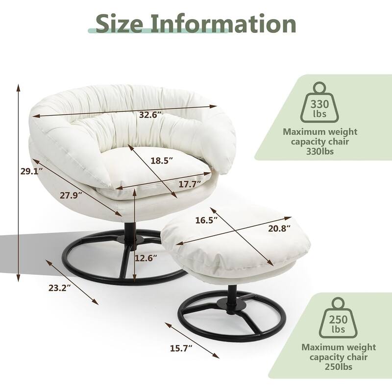 XINMICS Swivel Accent Chair with Ottoman Set, Modern Reading Chair Upholstered Armchair with Footrest