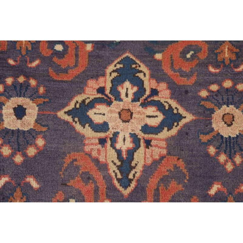 Hand Knotted Oriental 100% Wool Carpet Traditional Geometric Navy Blue & Blues Mahal Runner Rug - 10' 8'' X 3' 5''