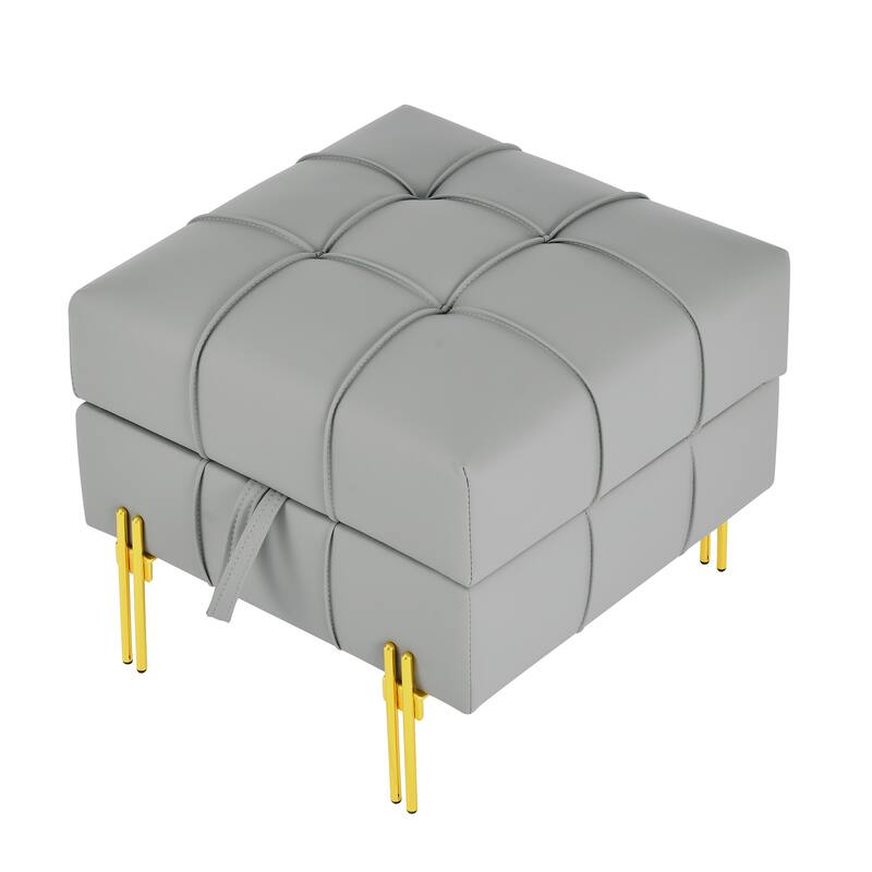 Anti-scratch Leather Storage Ottoman with Golden Stainless Steel Legs