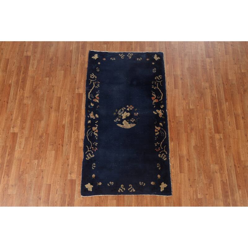 Antique Vegetable Dye Art Deco Chinese Oriental Wool Rug Hand-knotted - 3'1" x 5'9"