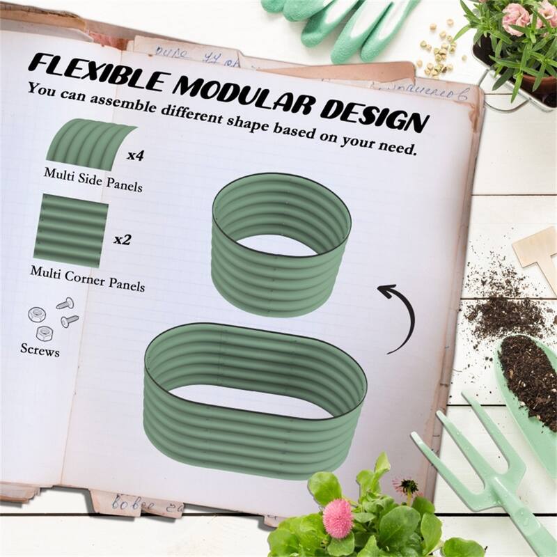 Green Galvanized Steel Raised Garden Bed Planter with Modular Design and Easy Assembly for Outdoor Gardening
