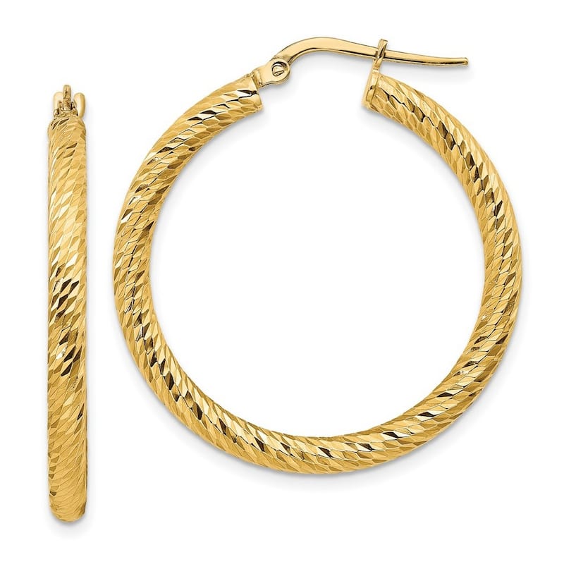 Curata 14k Yellow Gold Sparkle Cut Round Hoop Earrings - 33.25x32.25mm