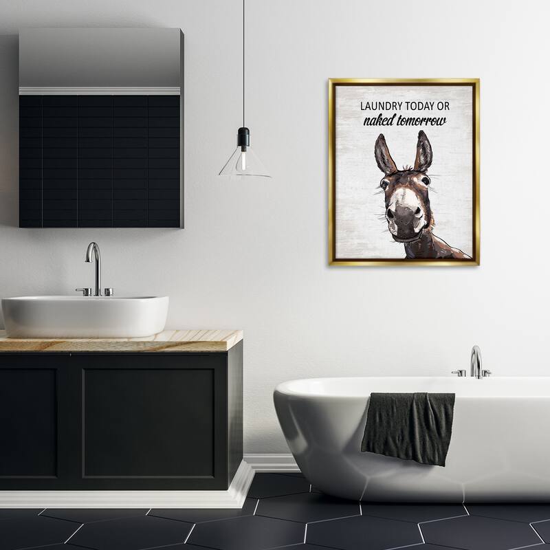 Stupell Laundry Today Naked Tomorrow Donkey Framed Floater Canvas Wall Art Design By Lettered and Lined