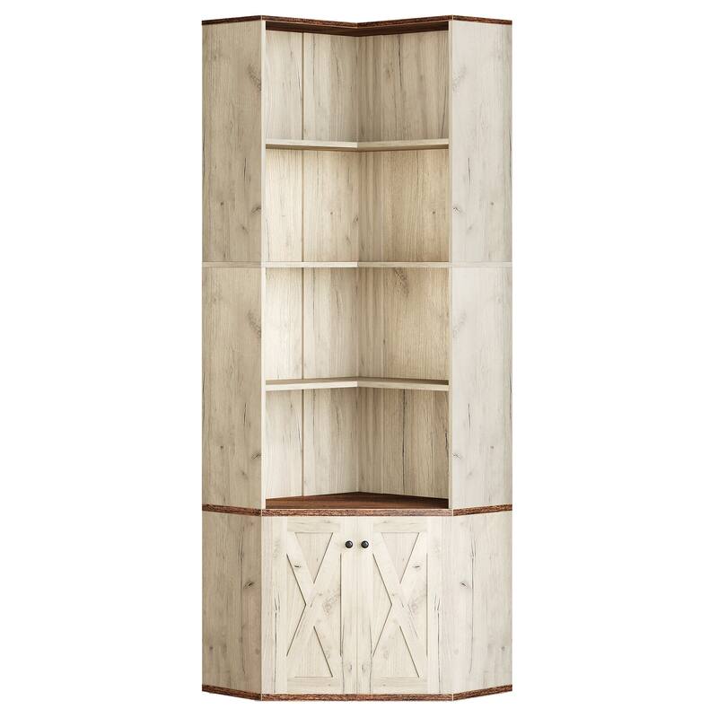 Farmhouse L-Shaped Corner Shelf Bookcase with Hidden Cabinet