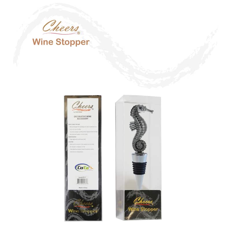 Cheers Seahorse Metal Wine Stopper - Elegant Vacuum Seal Reusable - 5 inches