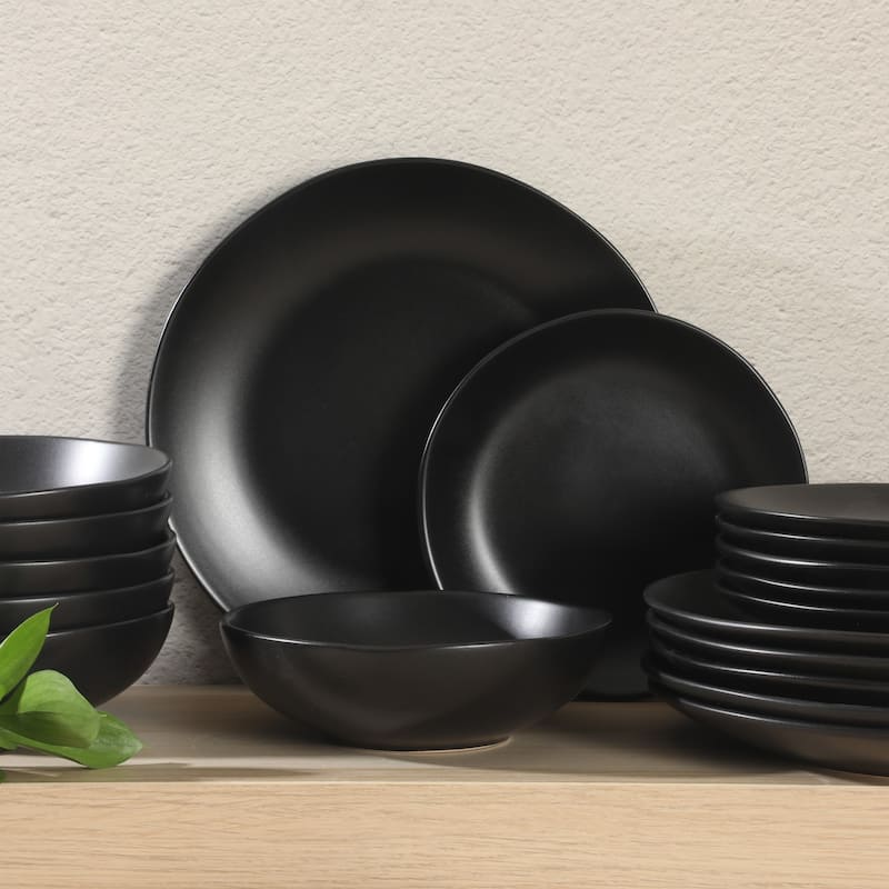 Gibson Home Bethel 18 Piece Plates and Bowls Ceramic Stoneware Organic Shape Dinnerware Set (Service for 6)