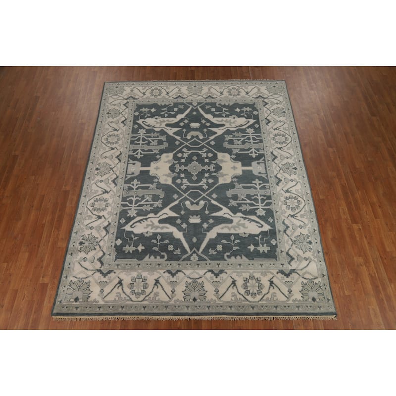 Blue Oushak Indian Area Rug Handmade Wool Carpet - 7'11" x 10'0"