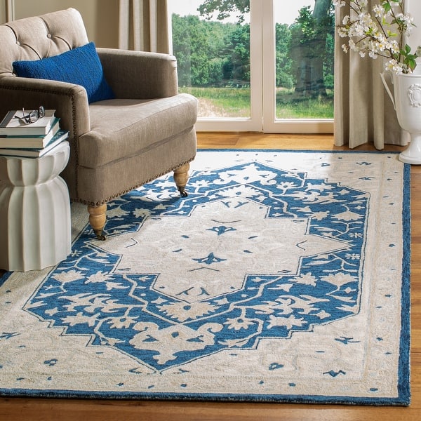 slide 2 of 45, SAFAVIEH Handmade Micro-Loop Heidegunde Wool Rug 2'6" x 4' - Navy/Ivory - Rectangle