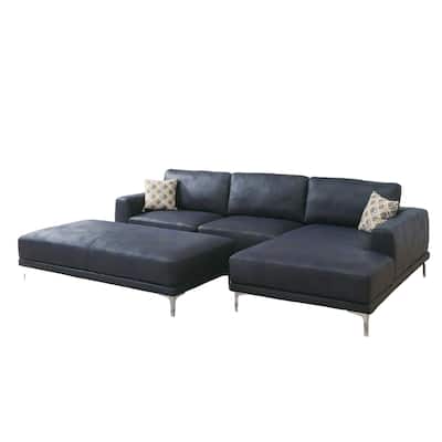 Kemy 2pc L Sectional Sofa Set with LAF Chaise, Ink Blue Faux Leather