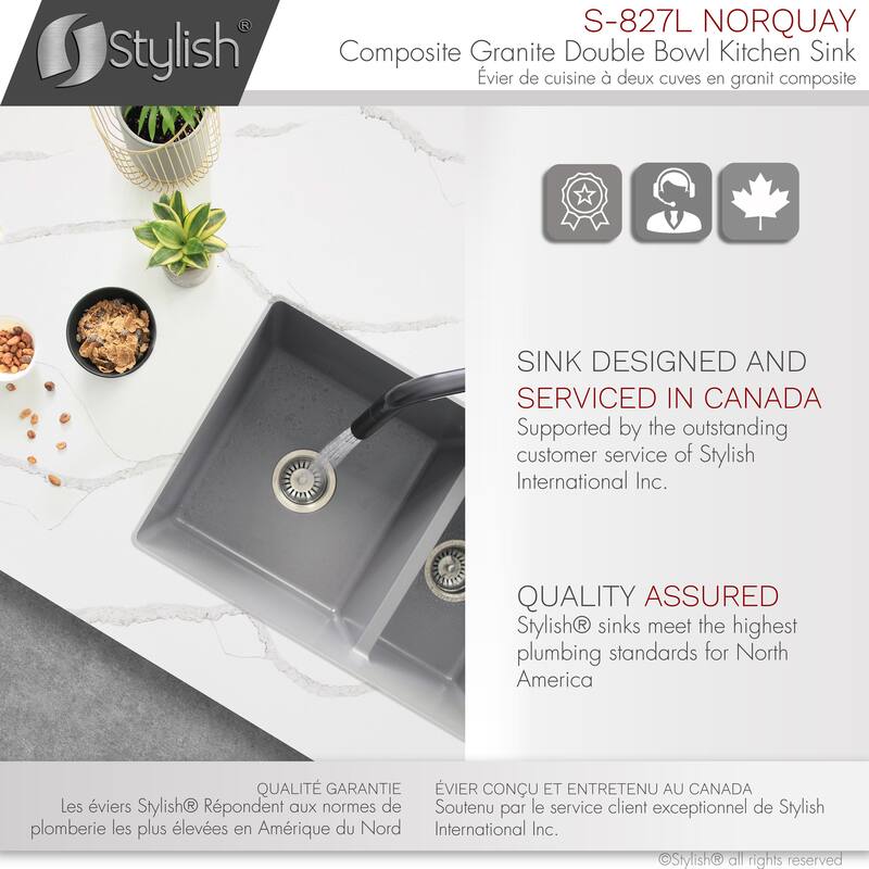 Dual mount 27" Composite Granite Double-Bowl Kitchen Sink S-827