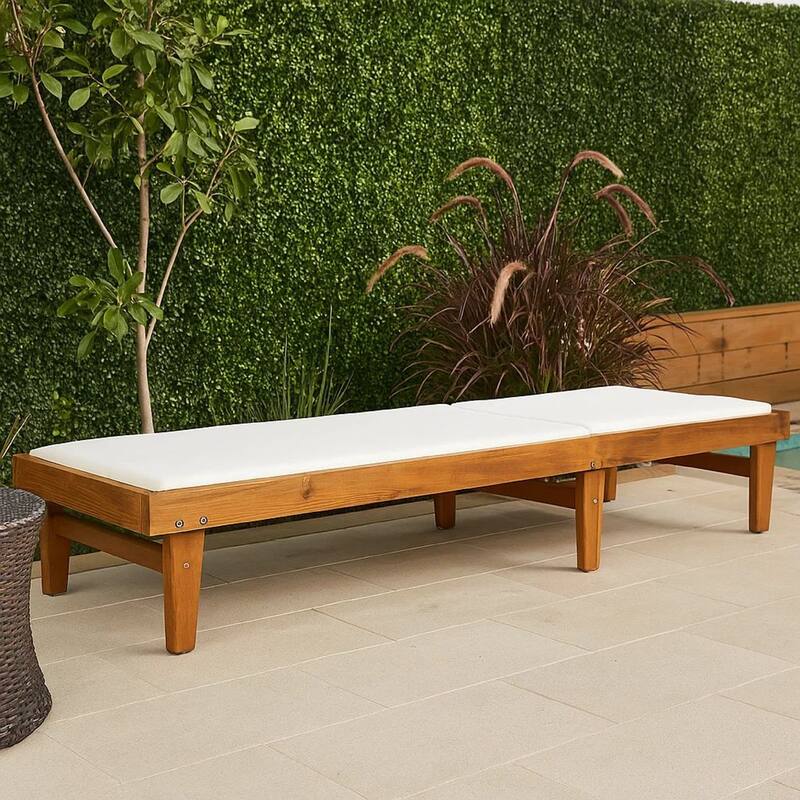 Liam Outdoor Chaise Lounger, Ergonomic White Mesh Seat, Brown Acacia Wood