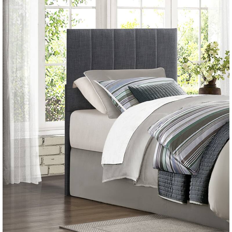 Gray Fabric Upholstered Twin Headboard with Vertical Channel Tufting