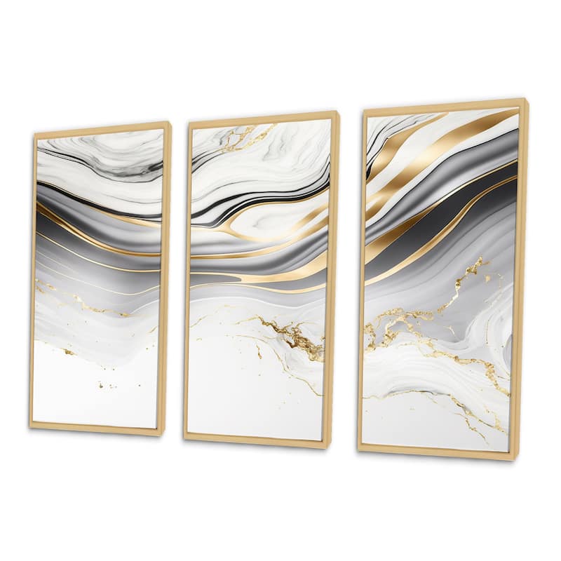 Designart "Abstract Geode Marble Waves Grey III" Modern Waves Framed Canvas Art Print - 3 Panels