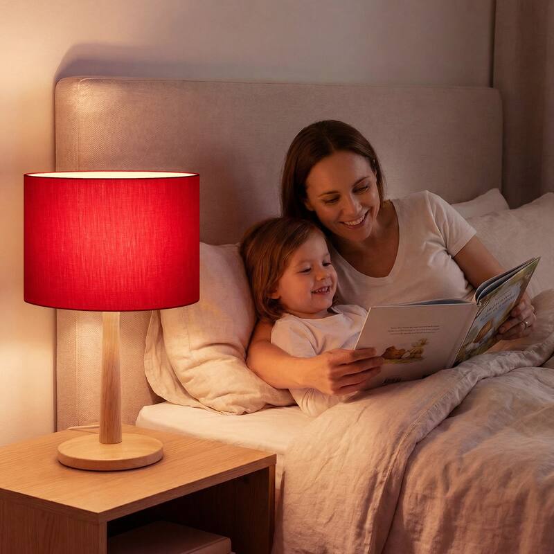 16.3 in. Modern Natural Wood Table Lamp with Linen Fabric Shade