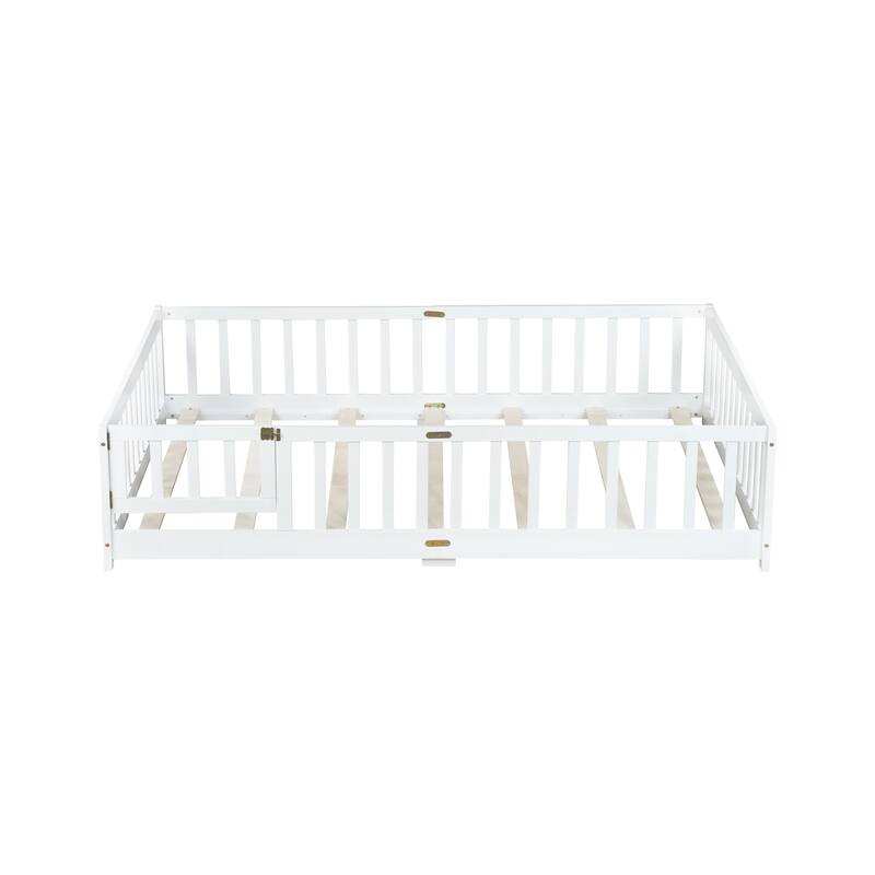 Floor Bed with Fence,Door and Safety Guardrails,Perfect for Kids' Play,Sleep and Development