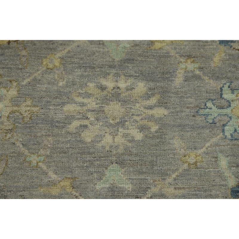 Handmade Gray Oushak Vegetable Dye Area Rug, Floral Geometric Carpet - 11' 8'' X 9' 0''