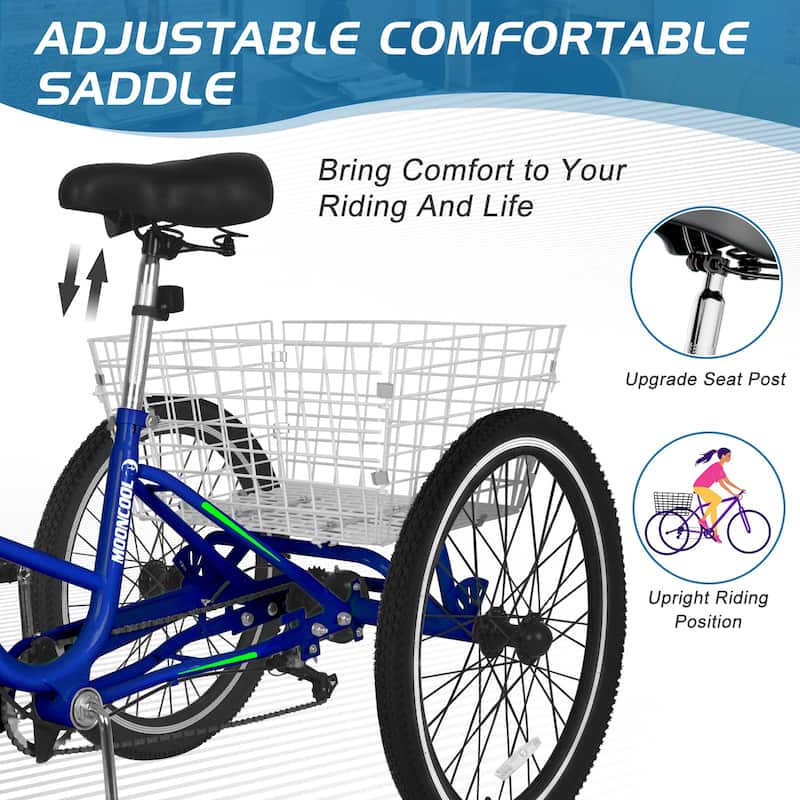 DoCred Adult Folding Tricycle, 7 Speed 3-Wheel Bicycle with Basket