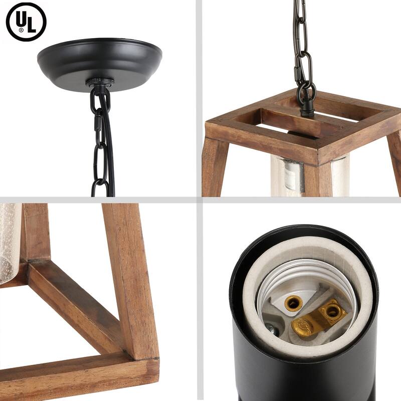 Anmytek Pendant Light Farmhouse Kitchen Wood Chandelier Rustic Hanging Ceiling Light Fixture