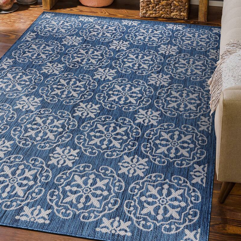 World Rug Gallery Transitional Geometric Textured Flat Weave Indoor/Outdoor Area Rug