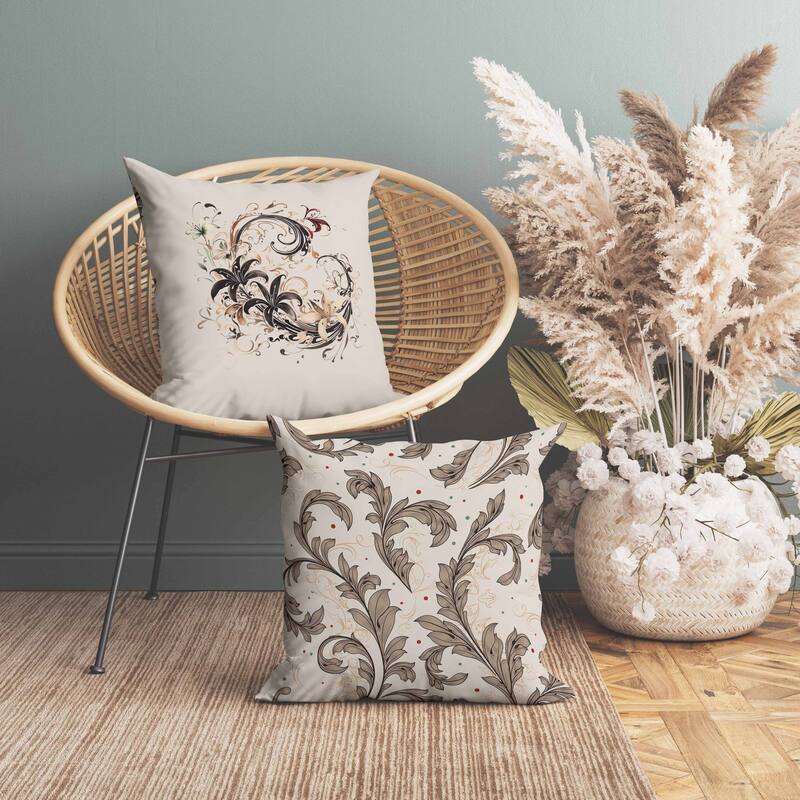 Petal and Swirl Indoor/Outdoor Reversible Throw Pillow Peach and Coffee