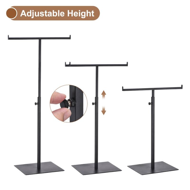 Purse Display Stand T Shaped Metal Adjustable Handbag Rack - Black