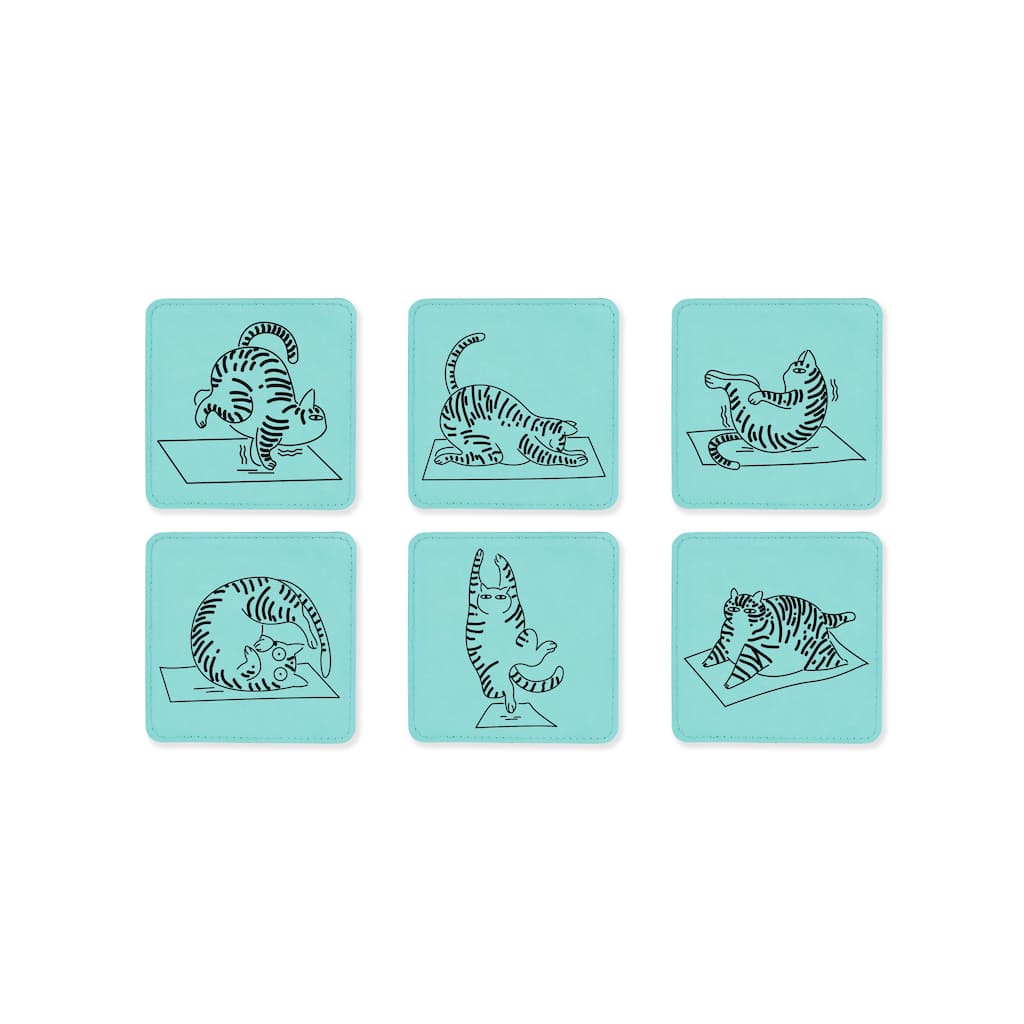 Yoga Cat Coasters for drinks set with holder Wedding,Valentine's