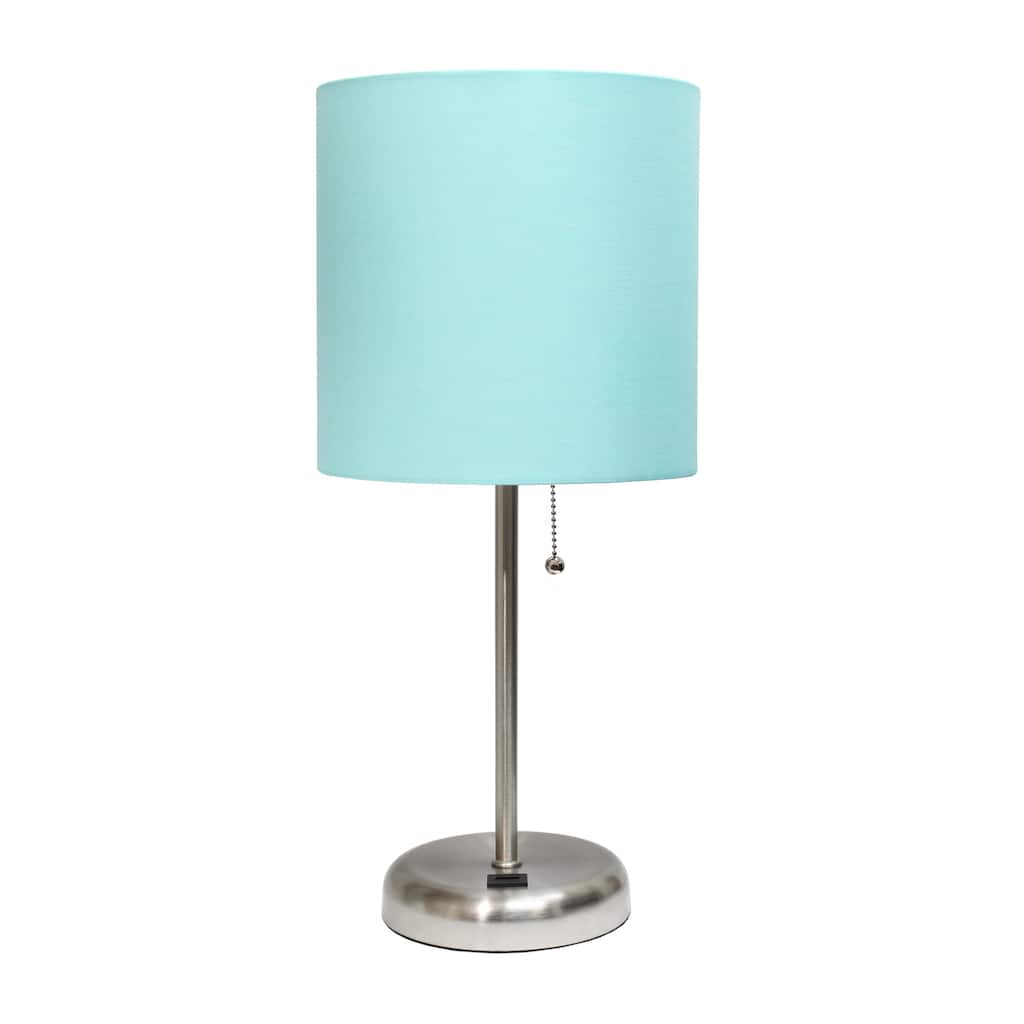 19.5" USB Port Feature Metal Lamp in Steel w Aqua Shade