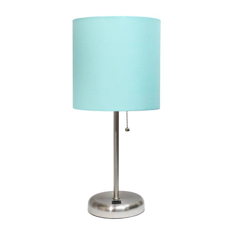 Creekwood Oslo 19.5" Bedside Usb Port Feature Metal Table Desk Lamp - Brushed Steel/Aqua Shade - 9x9x15
