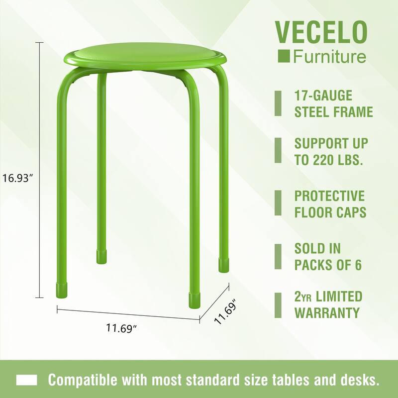 VECELO 6-Pack Stacking Stools for Living Room Backless Round Stools Set Indoor Outdoor Use with Metal Frame & Non-Slip Feet