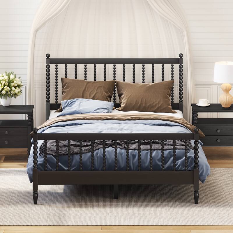 Queen Size Platform Bed with Headboard and Foorboard, Classic Paint