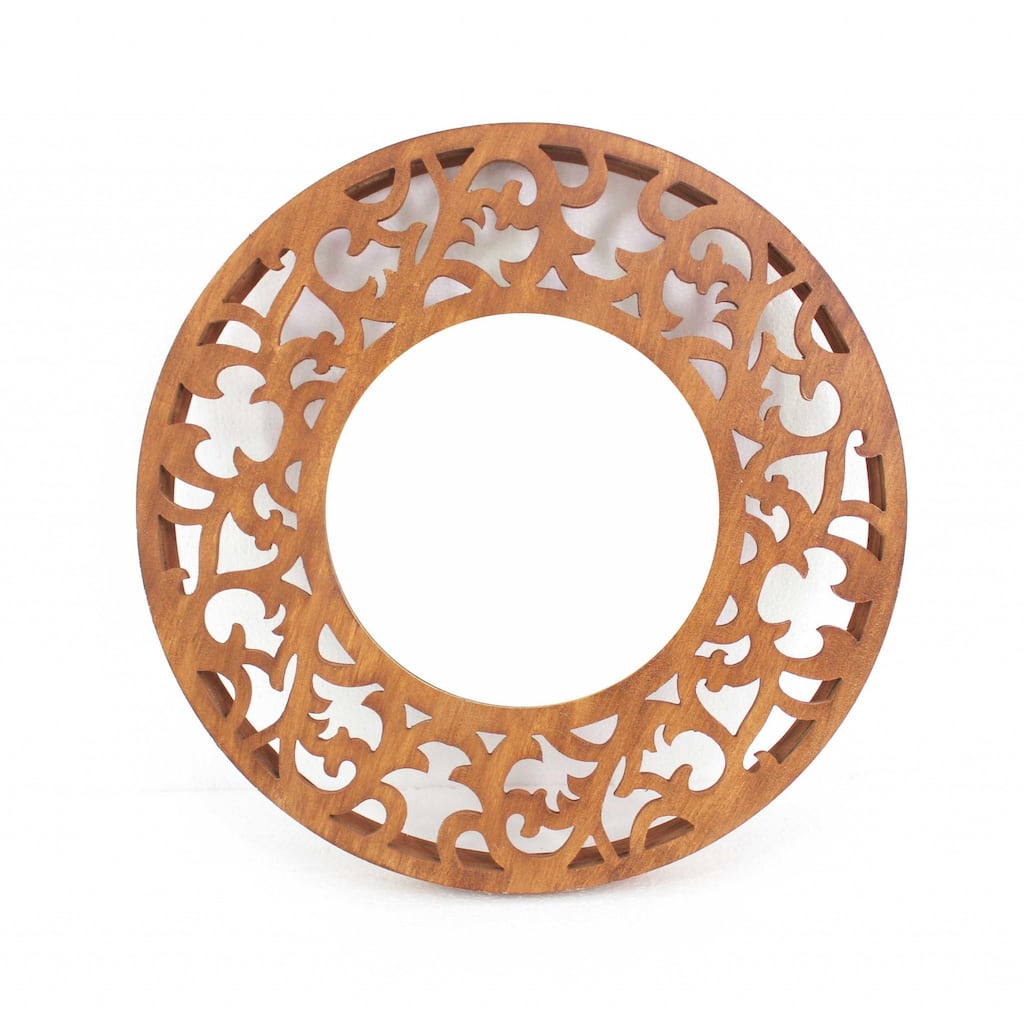 HomeRoots 24" Distressed Circle Accent Mirror Wall Mounted With Frame - 21