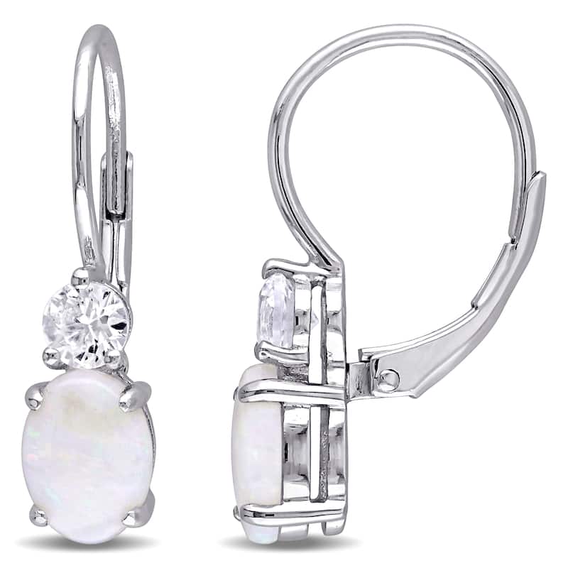 Miadora 2ct TGW Opal Created White Sapphire Leverback Earrings in Sterling Silver