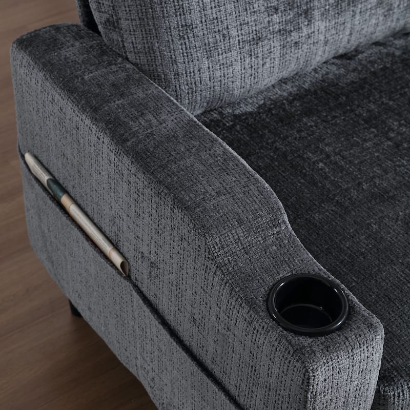 100'' Polyester L Shaped Right-Hand Facing Sectional Sofa with Storage Ottoman and Solid Wood Legs 