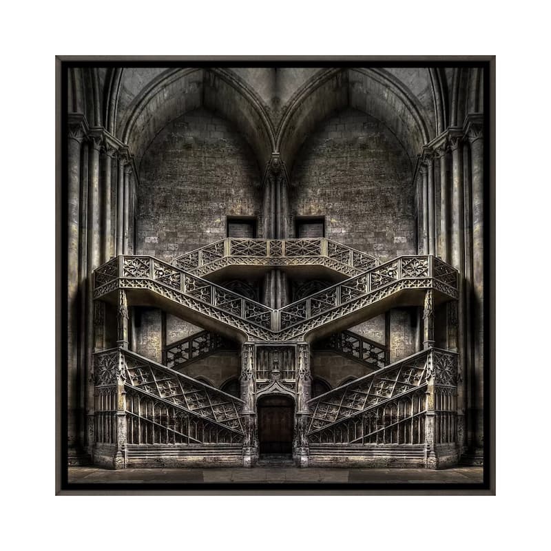 iCanvas "Tribute to Escher" by Jacek Stefan Framed - 12x12 - Charcoal