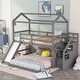 preview thumbnail 1 of 10, Twin Over Full House Bunk Bed with Convertible Slide and Storage Staircase Gray1