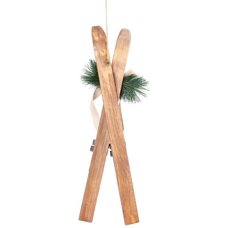 Snow Skis with Burlap Bow Wooden Christmas Decoration - 23.5"