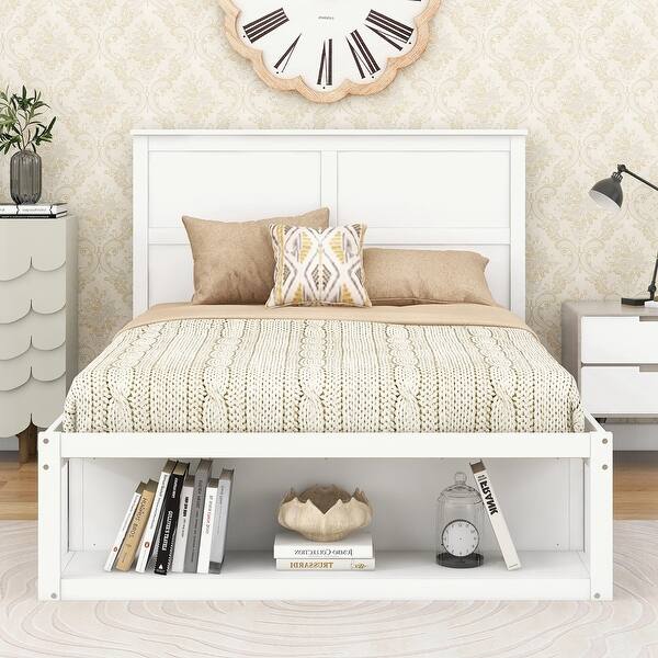 Full Size Platform Bed with Drawer on the Each Side and Shelf Bed