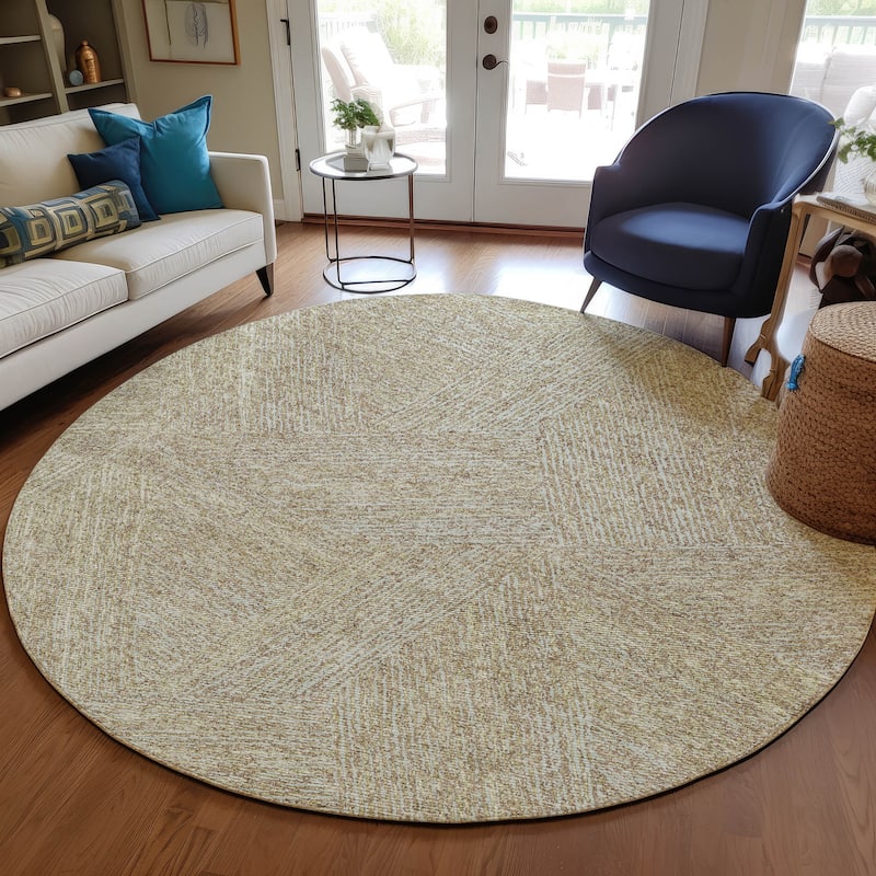 Machine Washable Indoor/ Outdoor Solid Geo Chantille Rug - Putty - 8' x 8'